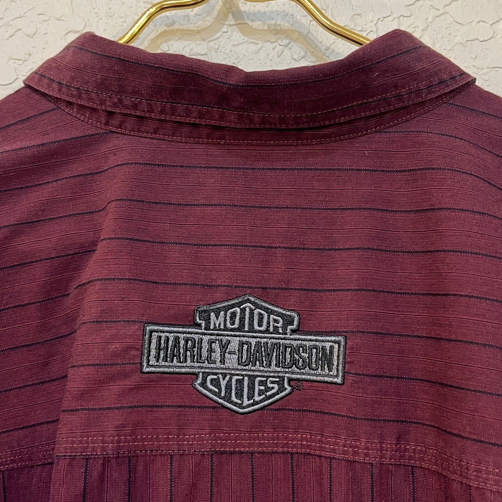 Harley-Davidson Burgundy Pinstripe Embroidered Long Sleeve Button Down Shirt - Picture 9 of 13